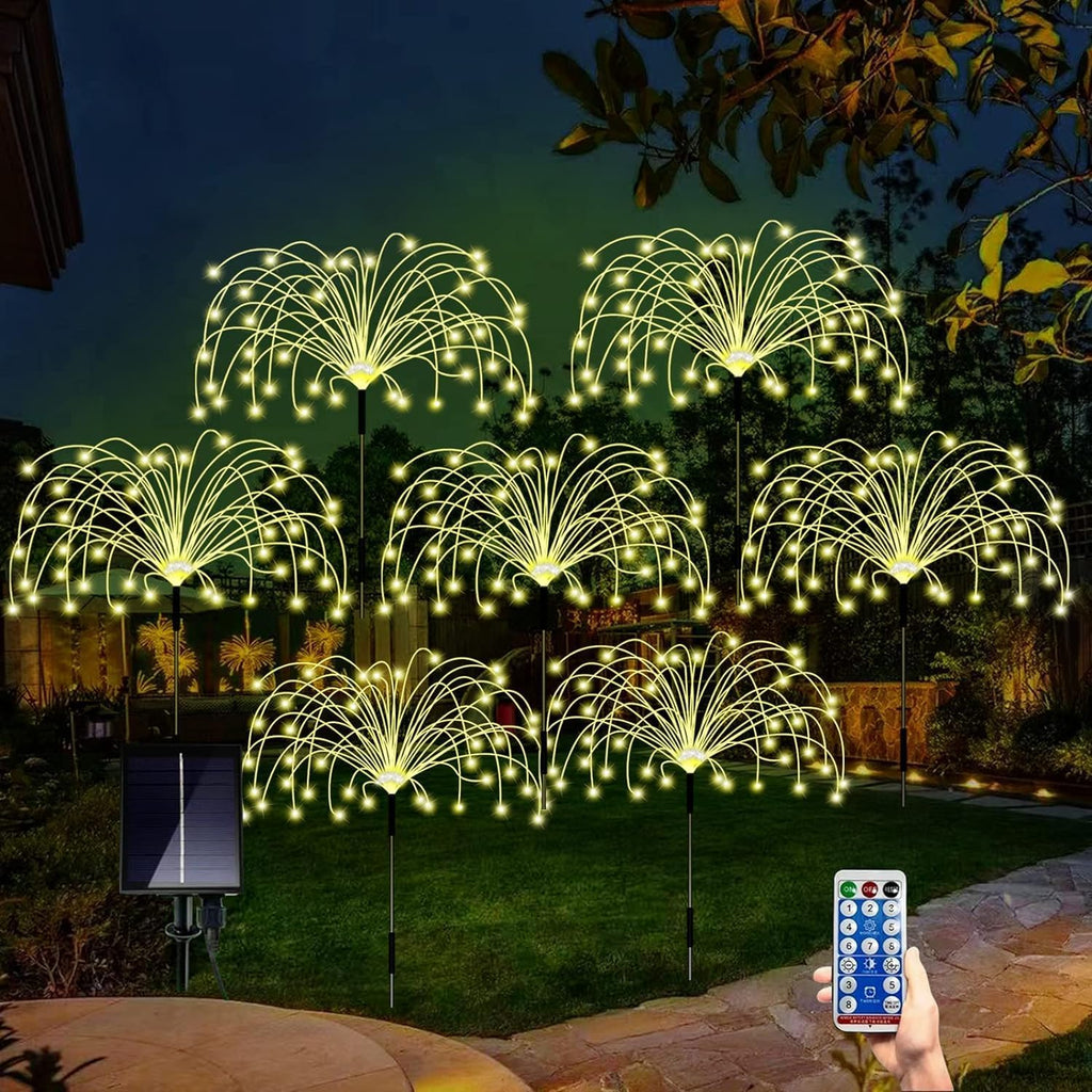 7 Pack Solar Garden Lights, Firework Lights, Solar Light Decorative, 8 Lighting Modes with Remote 120 LED Twinkling Waterproof Landscape Outdoor Decor for Garden Pathway Lawn Decor (Warm White)