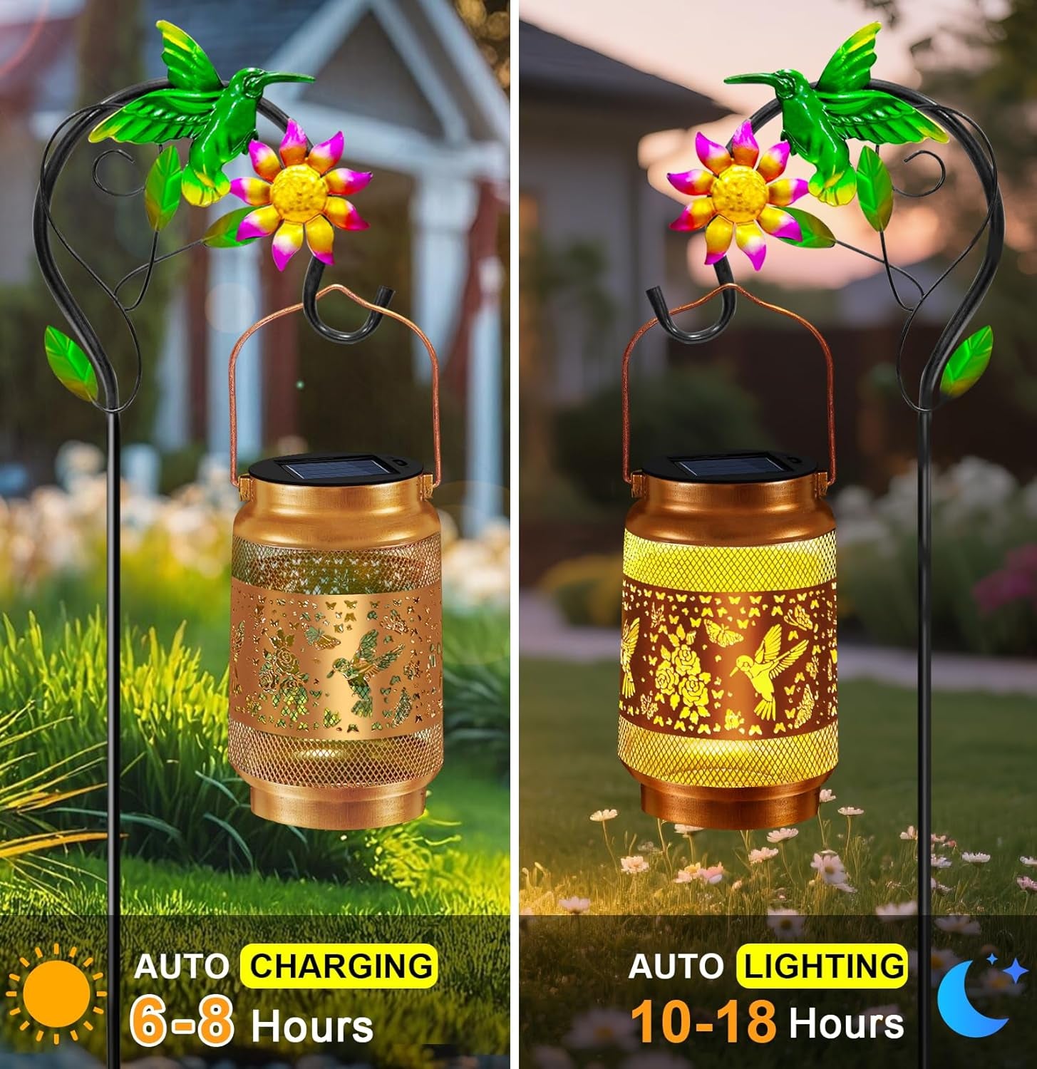 Mothers Day Gifts, Hummingbird Solar Lanterns Outdoor Waterproof, Hanging Solar Lights Garden Lanterns with Shepherd Hook, Metal Garden Decor for Yard Patio Lawn, Gifts for Women Mom
