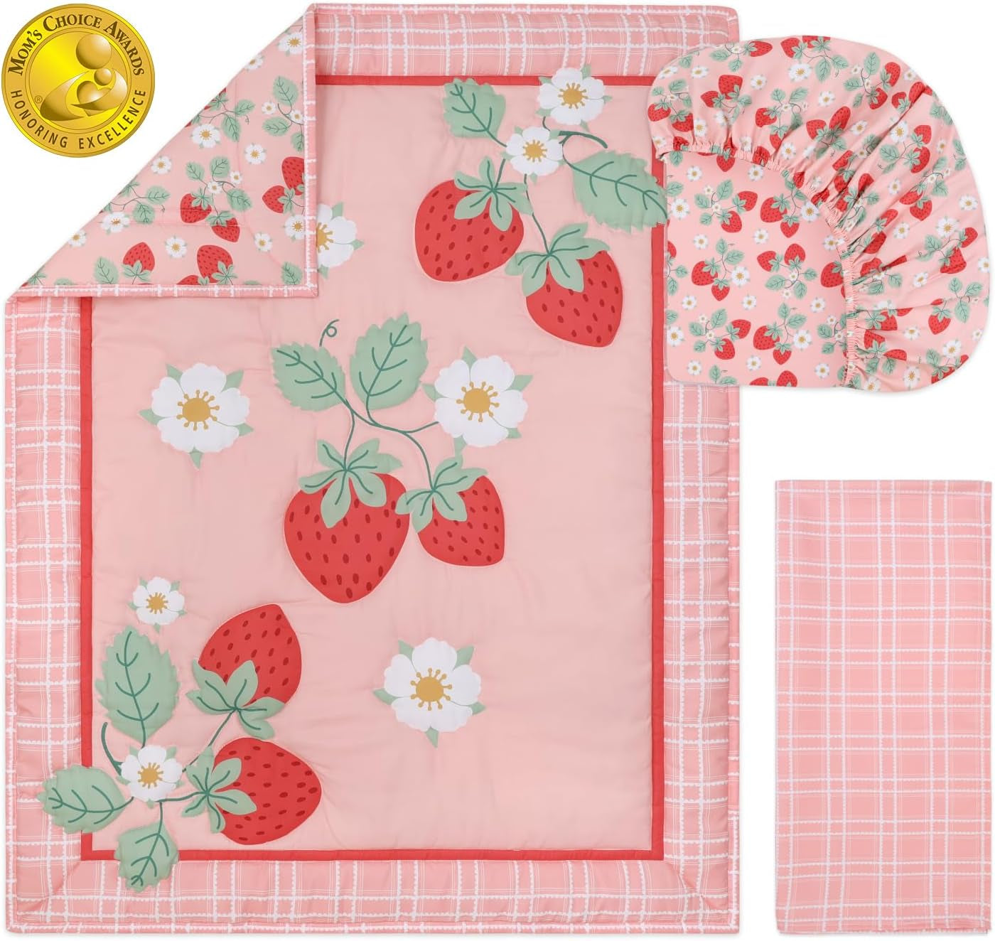 Strawberry Sweet 3-Piece Baby Girl Crib Bedding Set – Pink Nursery Bedding, Crib Comforter & Decor for Newborns and Toddlers