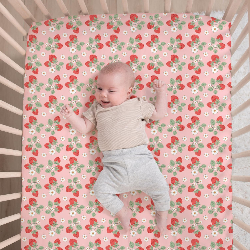 Strawberry Sweet 3-Piece Baby Girl Crib Bedding Set – Pink Nursery Bedding, Crib Comforter & Decor for Newborns and Toddlers