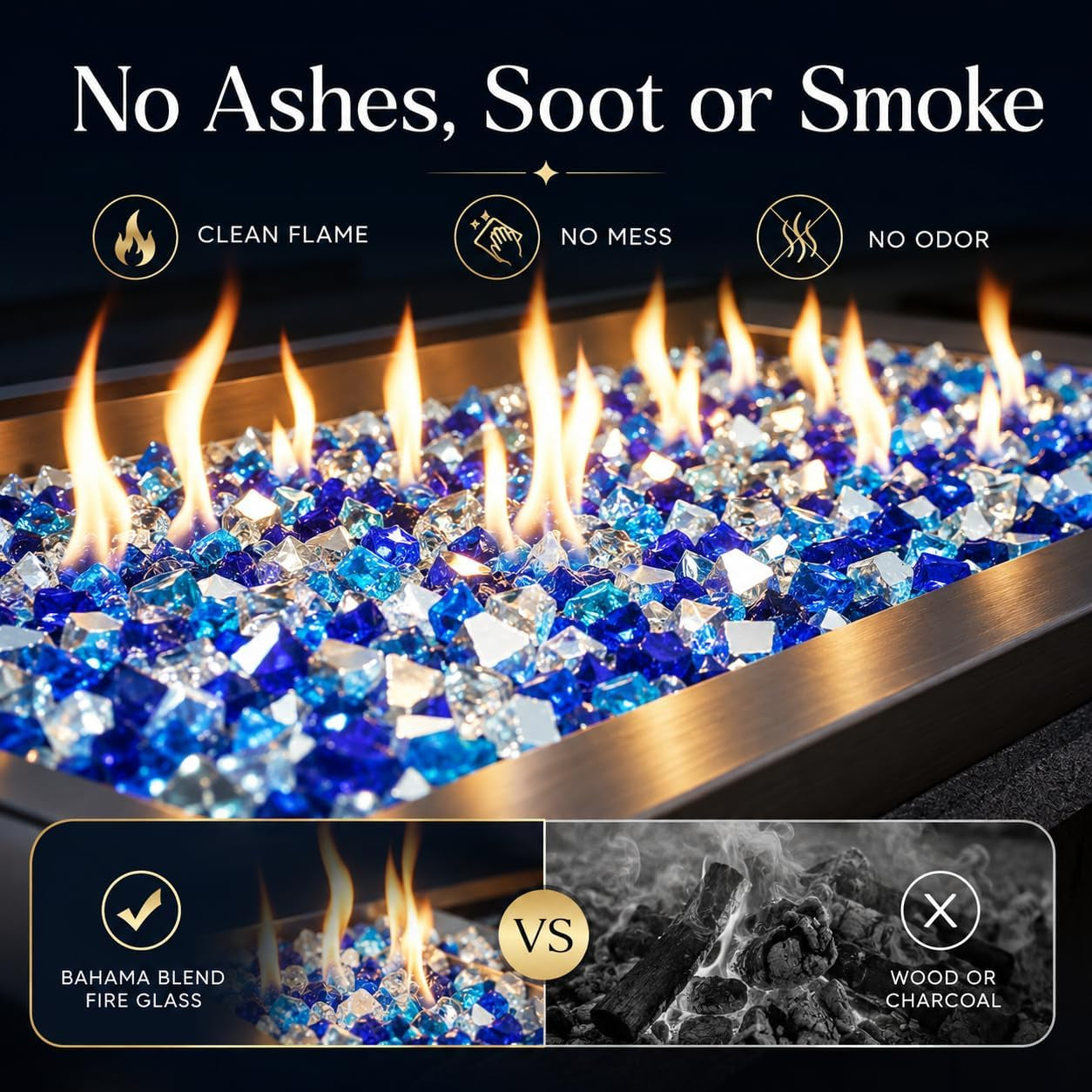 20 Pounds Bahama Blend Fire Glass for Fire Pit - 1/2 Inch High Luster Reflective Tempered Glass Rocks for Natural or Propane Fireplace, Safe for Outdoors and Indoors
