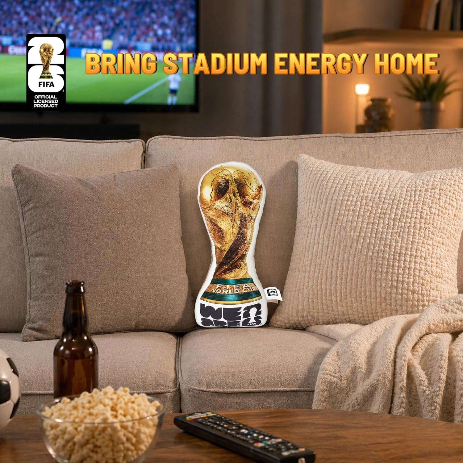 Official FIFA World Cup 2026 Trophy Plush Pillow 14.5 Inch, 1:1 Inspired Real Size Soft Decorative Throw Pillow for Sports Soccer Parties& World Cup 2026 Merchandise Decorations for Fans