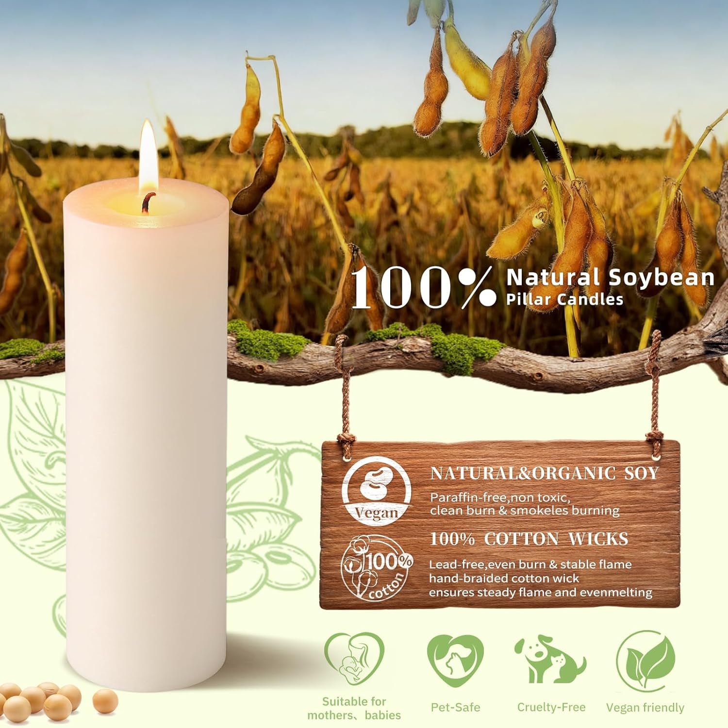 6 Pack Soy Wax Pillar Candles-2X6 Inch White Unscented Pillars-Total 300 Hours Long Burning,Non-Toxic Dripless Smokeless-Natural Soybean Candles for Wedding Centerpieces,Home,Prayer,Emergency