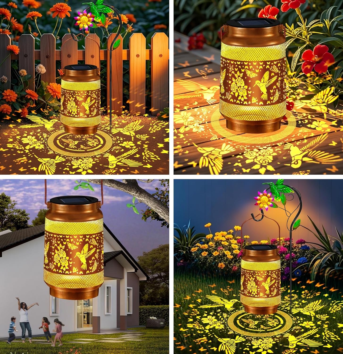 Mothers Day Gifts, Hummingbird Solar Lanterns Outdoor Waterproof, Hanging Solar Lights Garden Lanterns with Shepherd Hook, Metal Garden Decor for Yard Patio Lawn, Gifts for Women Mom