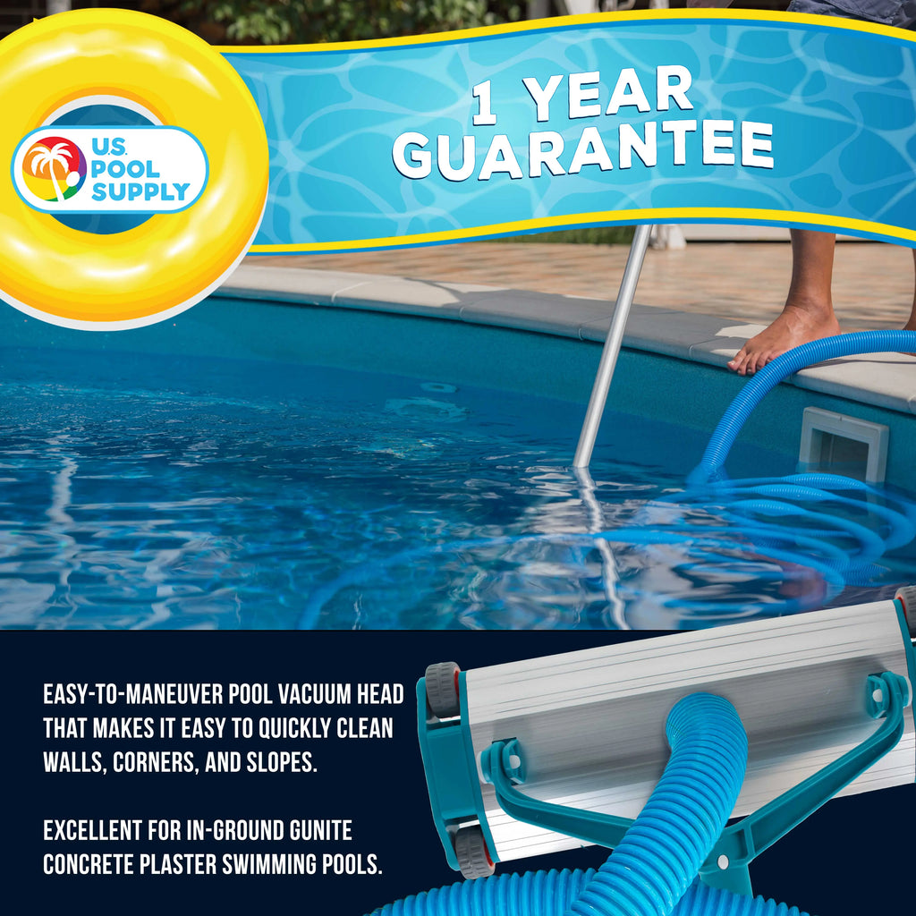 U.S. Pool Supply Heavy-Duty 13.5" Weighted Pool Vacuum Head with Aluminum Body - Manual Inground Vacuum Head, Scrub Bristles, 1-1/2" Swivel Hose Connection