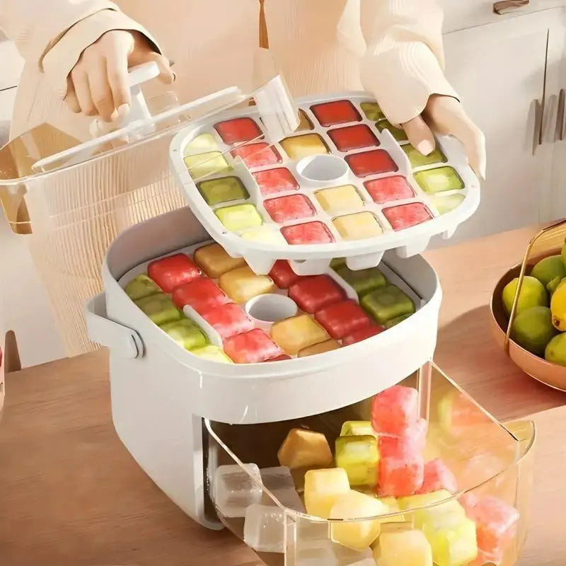 Handheld Ice Bucket, 48-Cell Ice Cube Tray, Ice Mold, Freezing Tool — Food-Grade, Large-Capacity, Home Press-Type Ice Cube Tray