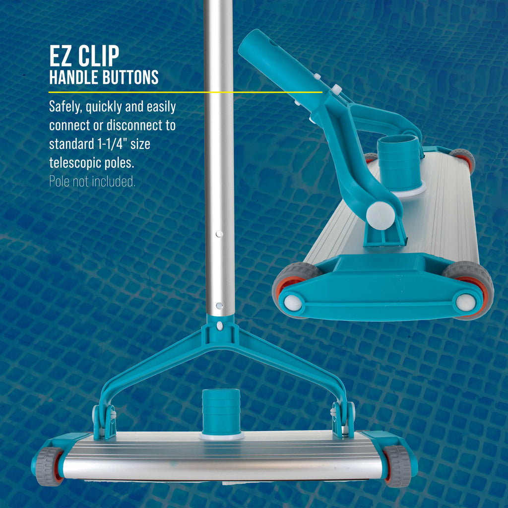 U.S. Pool Supply Heavy-Duty 13.5" Weighted Pool Vacuum Head with Aluminum Body - Manual Inground Vacuum Head, Scrub Bristles, 1-1/2" Swivel Hose Connection