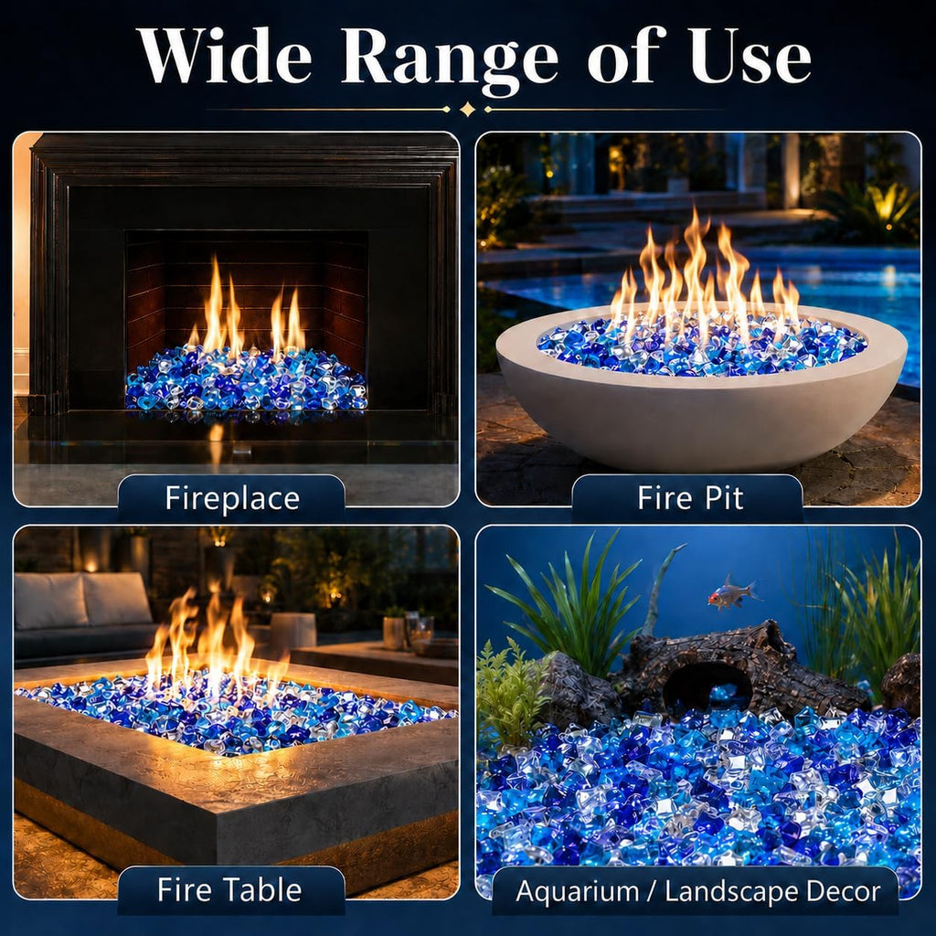 20 Pounds Bahama Blend Fire Glass for Fire Pit - 1/2 Inch High Luster Reflective Tempered Glass Rocks for Natural or Propane Fireplace, Safe for Outdoors and Indoors