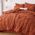 Twin Size Comforter Sets - 5 Pieces Pintuck Bed Set Twin Size, Orange Twin Size Bed in a Bag with Comforter, Sheets, Pillowcase & Sham, Burnt Orange
