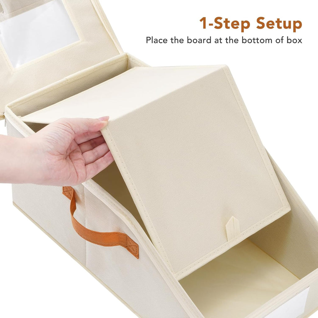 2 Pcs Extra Large Hat Organizer & Storage Box for Baseball Cap with Dual Clear Windows Dust-Proof Double Zipper, Stackable Design & Sturdy Handles for Closet, Beige