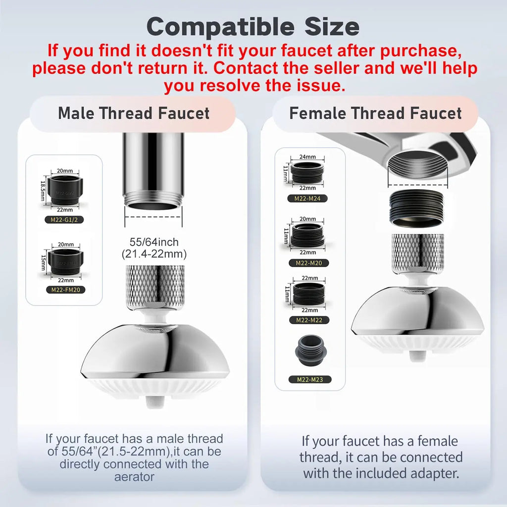 Swivel Faucet Aerator,3-Function Faucet Nozzle,360° Big Angle Rotate Kitchen Sink Faucet Attachment,Faucet Extender for Kitchen 55/64 Inch Female Thread,Kitchen Sink Aerator