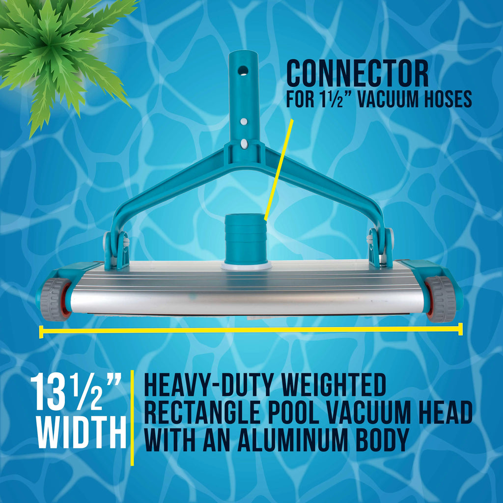U.S. Pool Supply Heavy-Duty 13.5" Weighted Pool Vacuum Head with Aluminum Body - Manual Inground Vacuum Head, Scrub Bristles, 1-1/2" Swivel Hose Connection