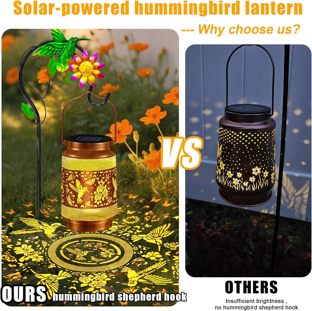 Mothers Day Gifts, Hummingbird Solar Lanterns Outdoor Waterproof, Hanging Solar Lights Garden Lanterns with Shepherd Hook, Metal Garden Decor for Yard Patio Lawn, Gifts for Women Mom
