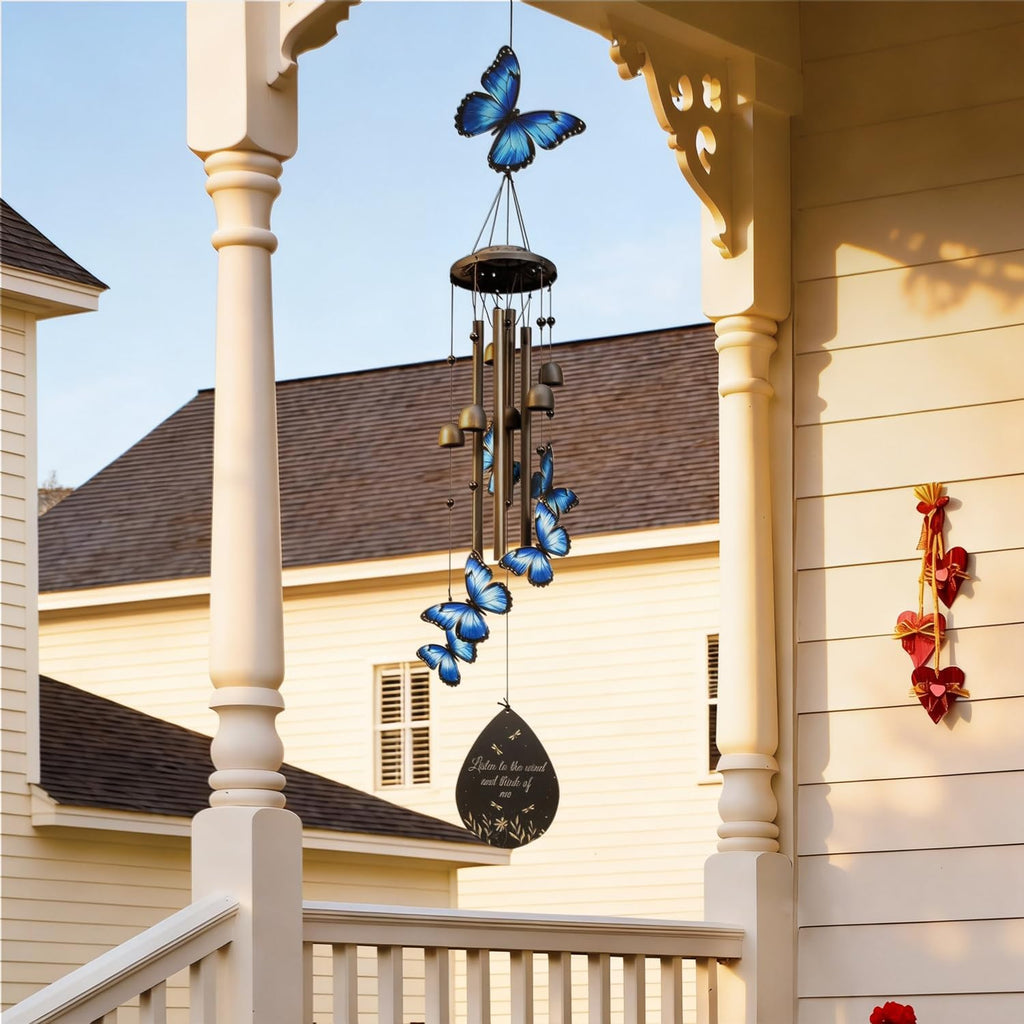 Butterfly Wind Chimes Outdoor Black Metal Windchimes Garden Patio Decor Butterfly Gifts for Women Ideal Memorial/Housewarming/Birthday/Festival Gifts Front Yard Decor