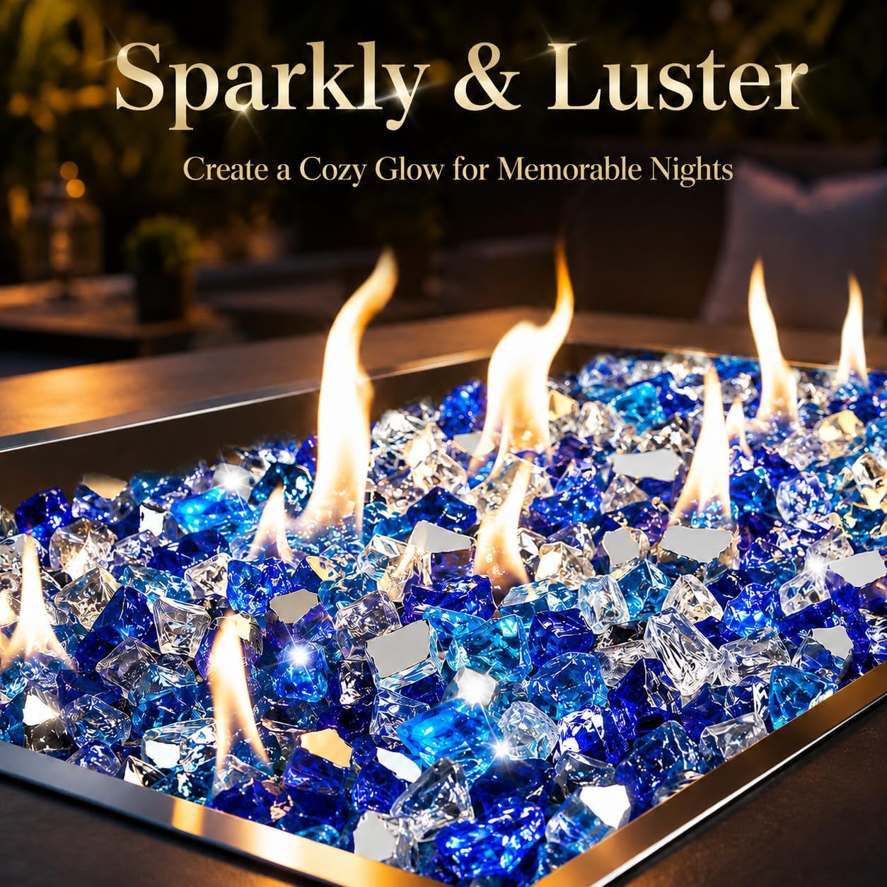 20 Pounds Bahama Blend Fire Glass for Fire Pit - 1/2 Inch High Luster Reflective Tempered Glass Rocks for Natural or Propane Fireplace, Safe for Outdoors and Indoors