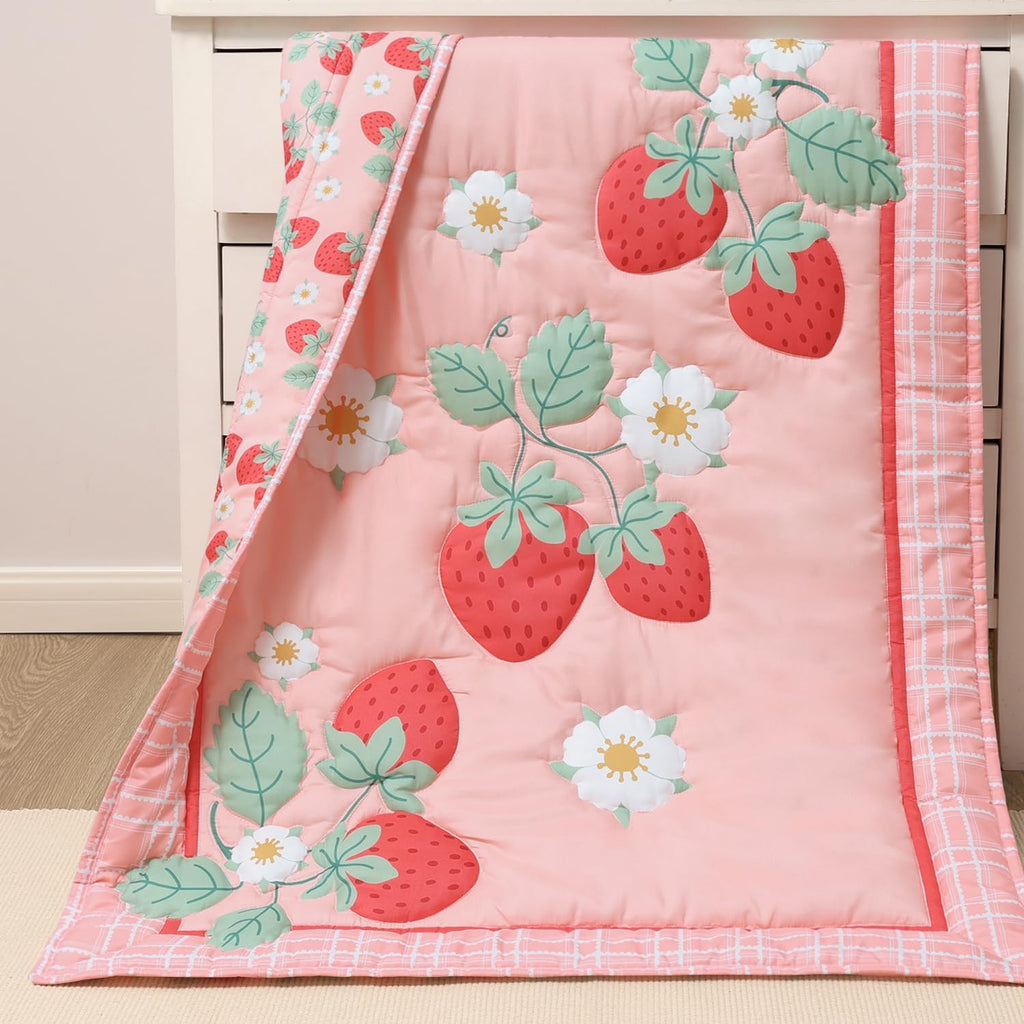 Strawberry Sweet 3-Piece Baby Girl Crib Bedding Set – Pink Nursery Bedding, Crib Comforter & Decor for Newborns and Toddlers