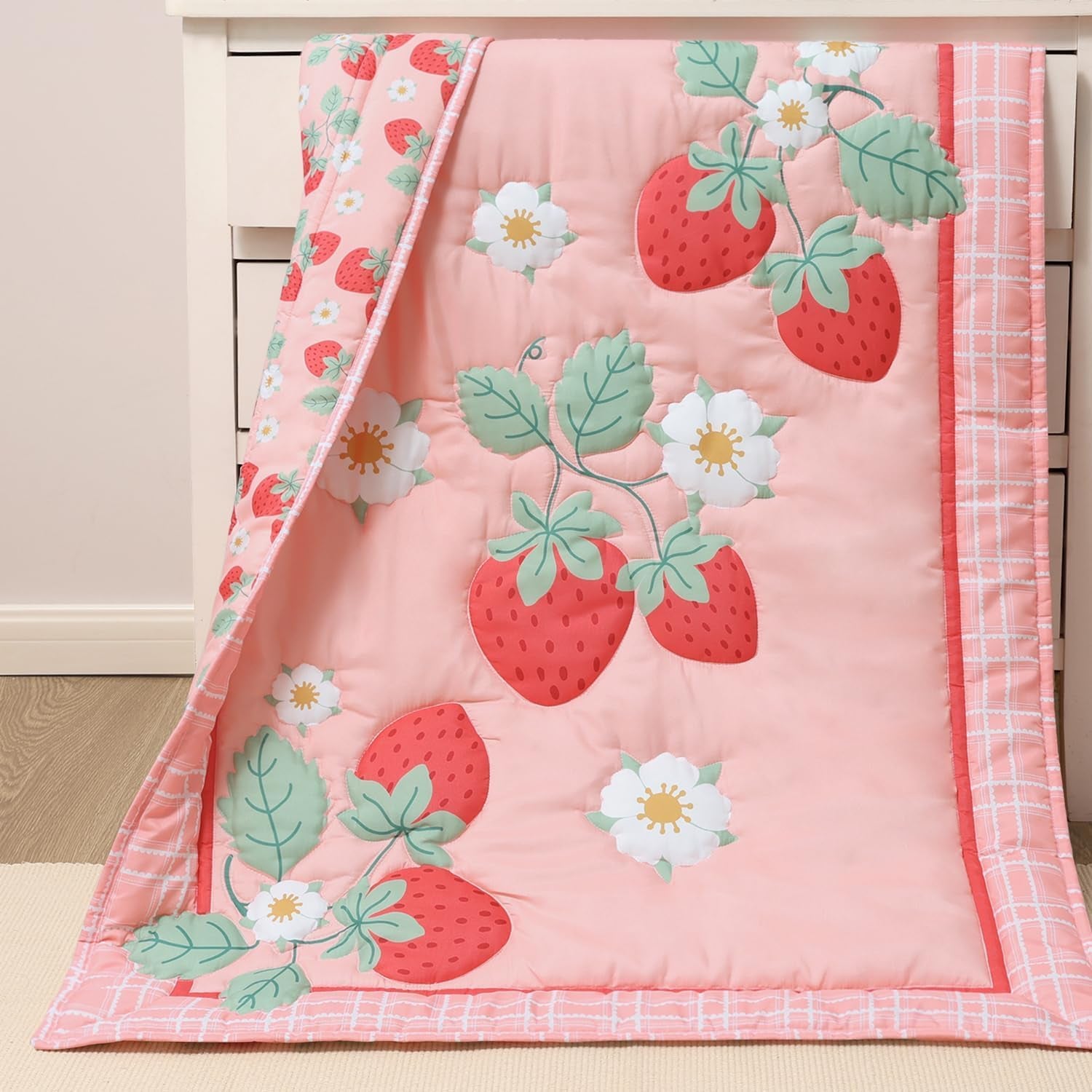 Strawberry Sweet 3-Piece Baby Girl Crib Bedding Set – Pink Nursery Bedding, Crib Comforter & Decor for Newborns and Toddlers