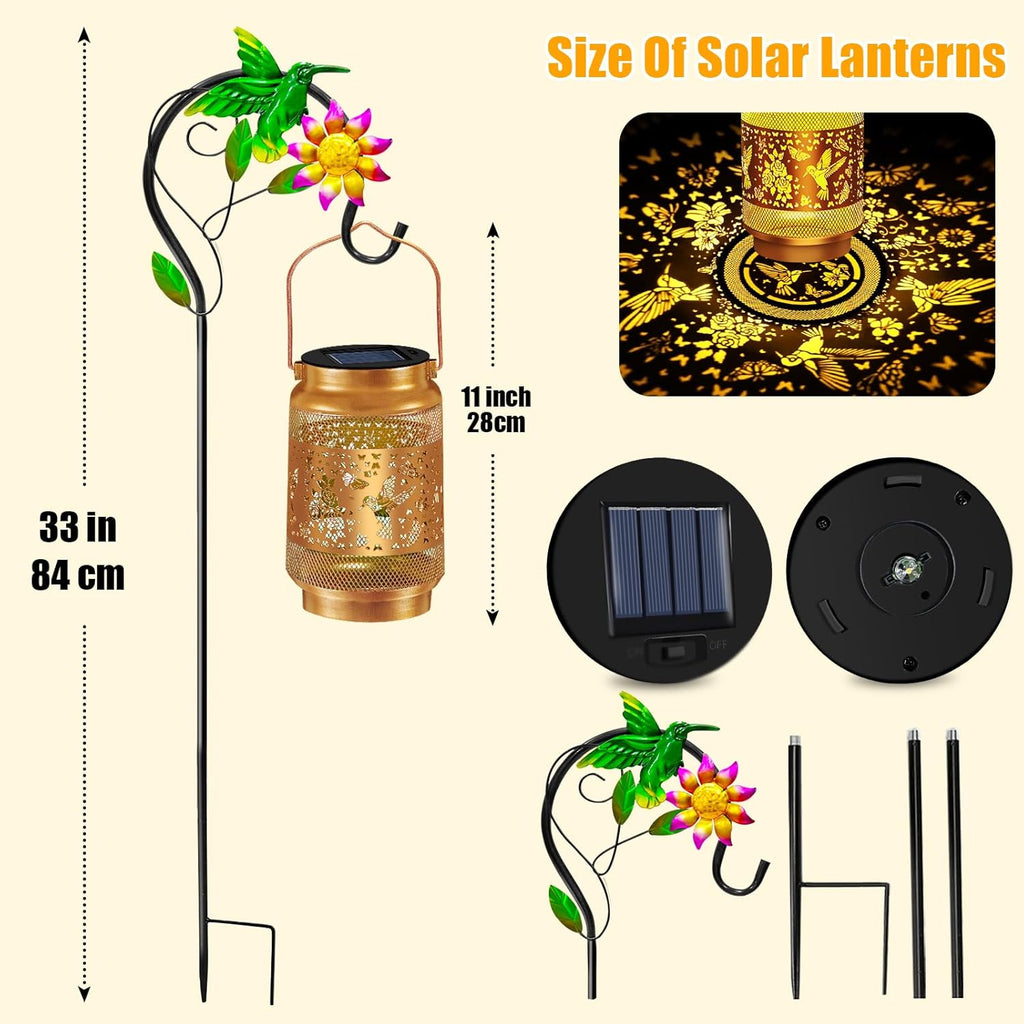 Mothers Day Gifts, Hummingbird Solar Lanterns Outdoor Waterproof, Hanging Solar Lights Garden Lanterns with Shepherd Hook, Metal Garden Decor for Yard Patio Lawn, Gifts for Women Mom