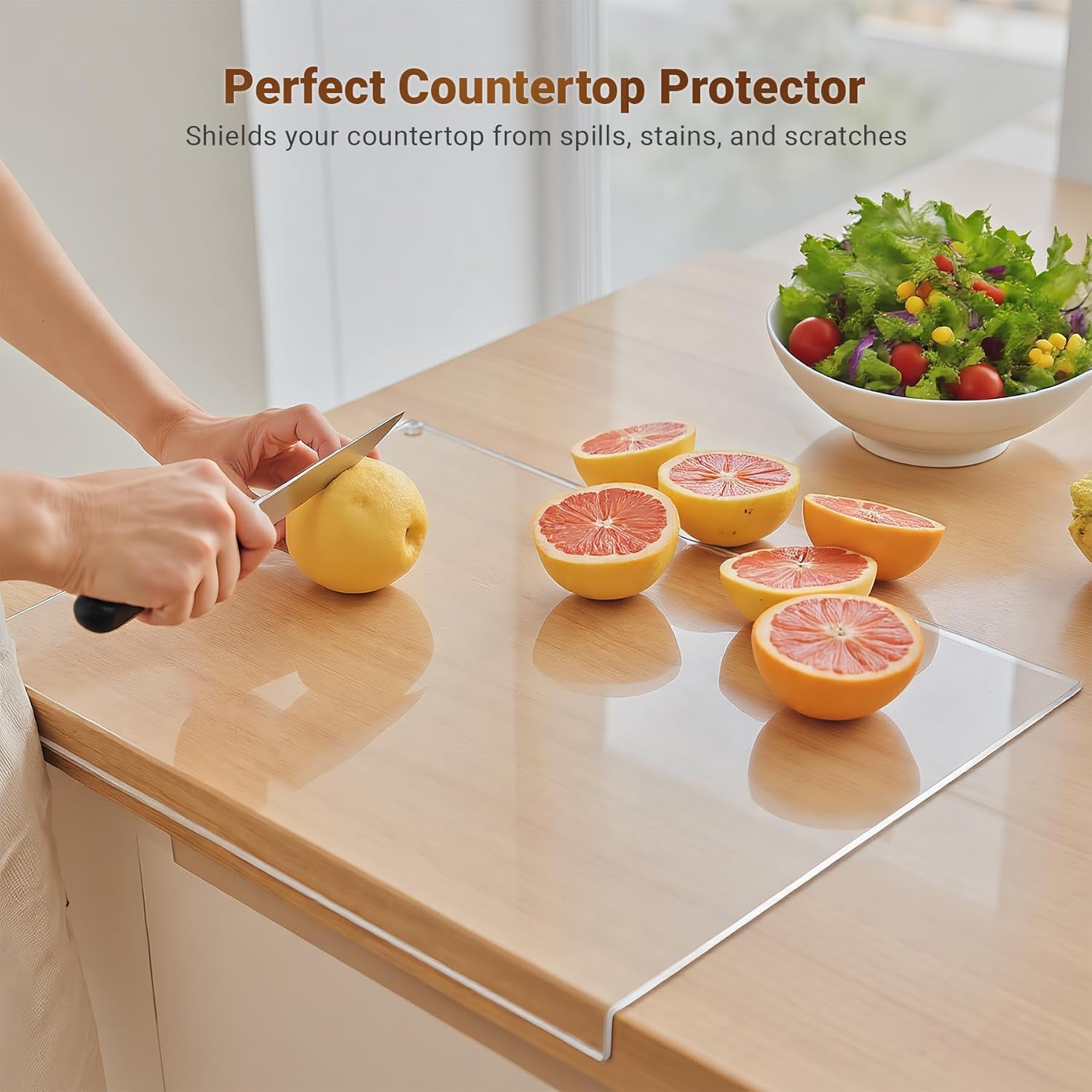 Acrylic Cutting Board with Counter Lip, 17.5X13.5 Inch Clear Cutting Boards for Kitchen Counter, Large Cutting Board Non Slip for Countertop Protector, Apartment Essentials Kitchen Decor Gifts