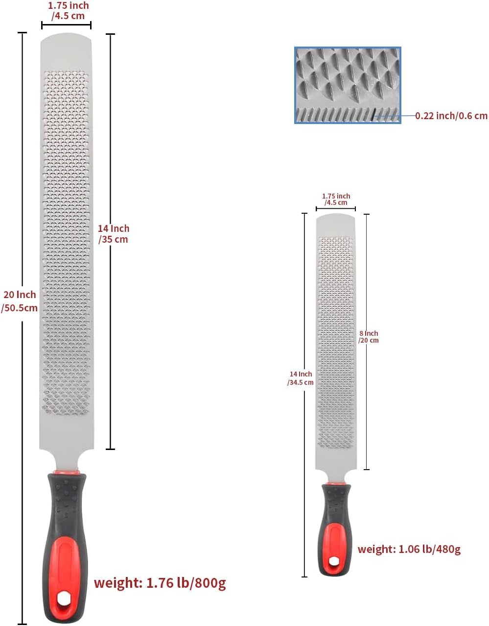 18 Inch Hoof Rasp & 14 Inch Farrier Rasp File with Rubber Handle, 2 Pack Rasp File, 18 and 14 Inch, Strong Carbon Steel Farrier File Tool, Suitable for Horse/Goat/Cow/Donkey/Animal Hooves