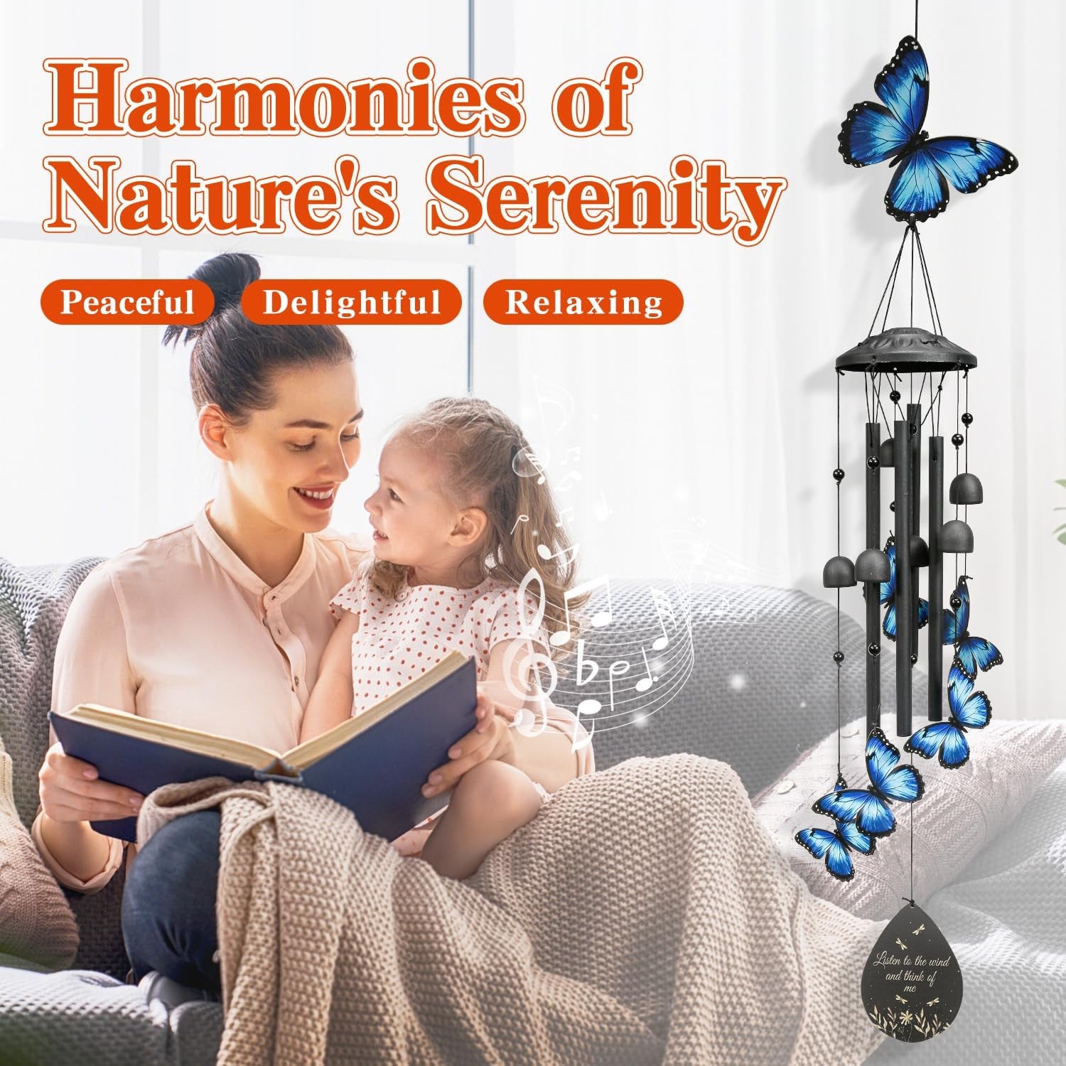 Butterfly Wind Chimes Outdoor Black Metal Windchimes Garden Patio Decor Butterfly Gifts for Women Ideal Memorial/Housewarming/Birthday/Festival Gifts Front Yard Decor