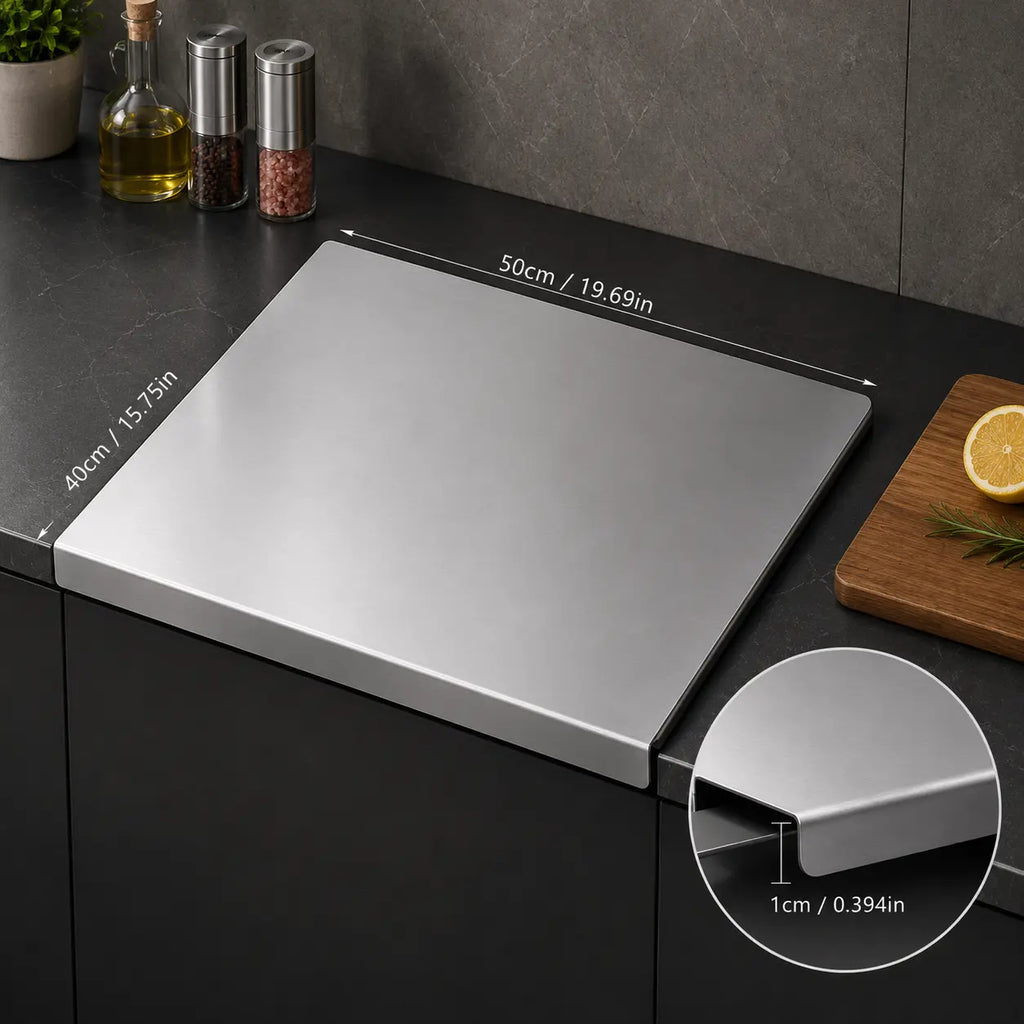 Stainless Steel Chopping Board - Non-Slip Kitchen Cutting Board for Use with Knives, Essential Household Kitchen Accessory Gadget