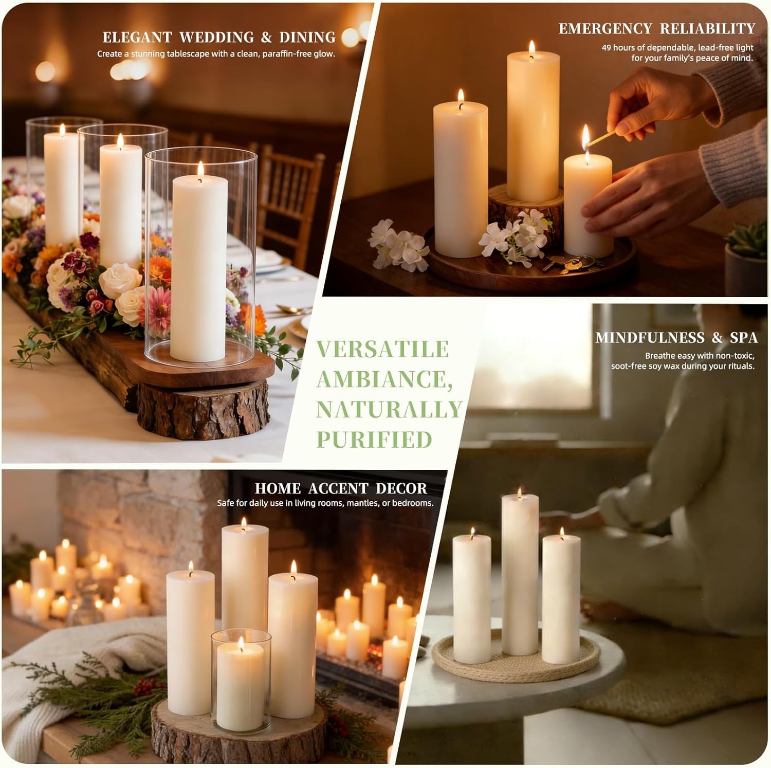 6 Pack Soy Wax Pillar Candles-2X6 Inch White Unscented Pillars-Total 300 Hours Long Burning,Non-Toxic Dripless Smokeless-Natural Soybean Candles for Wedding Centerpieces,Home,Prayer,Emergency