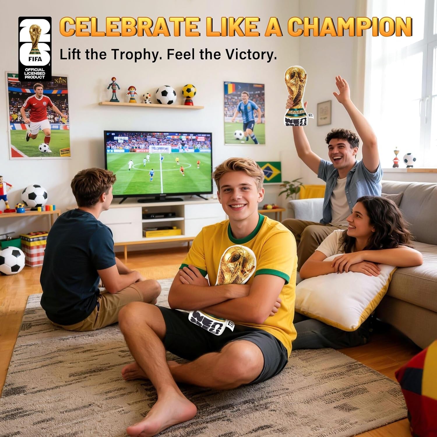 Official FIFA World Cup 2026 Trophy Plush Pillow 14.5 Inch, 1:1 Inspired Real Size Soft Decorative Throw Pillow for Sports Soccer Parties& World Cup 2026 Merchandise Decorations for Fans