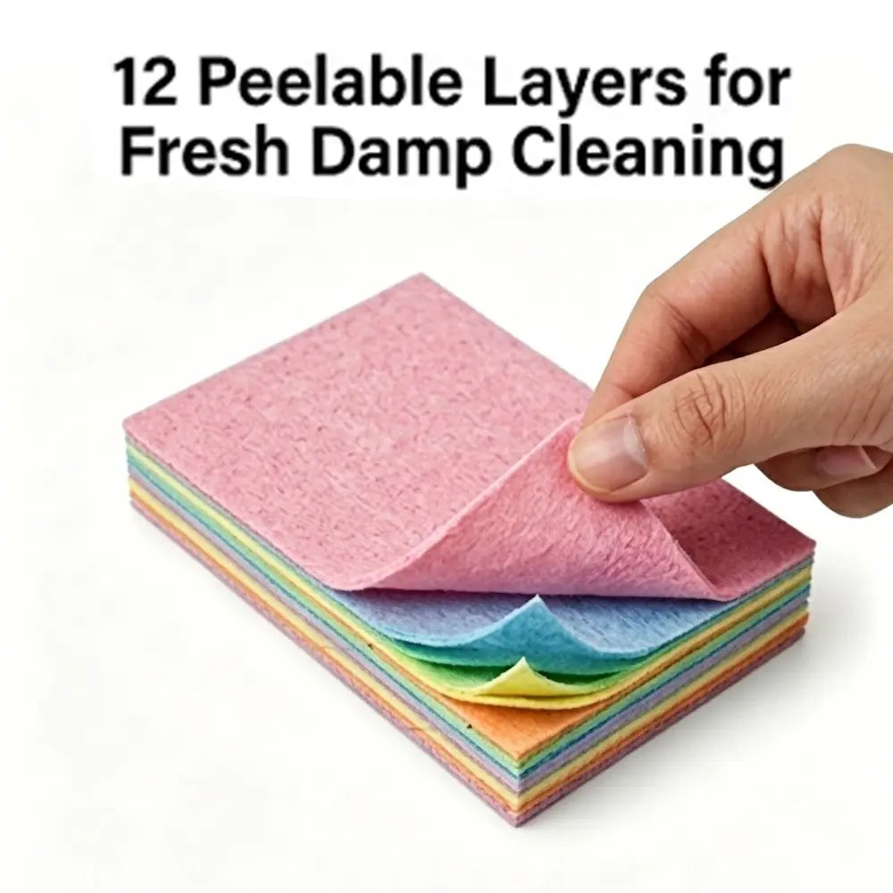 SOPAMI 12-Layer Peelable Rainbow Cleaning Cloths - PVA & Microfiber, Non-Abrasive, Super Absorbent, Reusable, Streak-Free Sponge Wipes, Hygienic Peeling Design for Kitchen, Bathroom, Living Room, Glass & All Household Surfaces