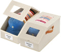 2 Pcs Extra Large Hat Organizer & Storage Box for Baseball Cap with Dual Clear Windows Dust-Proof Double Zipper, Stackable Design & Sturdy Handles for Closet, Beige