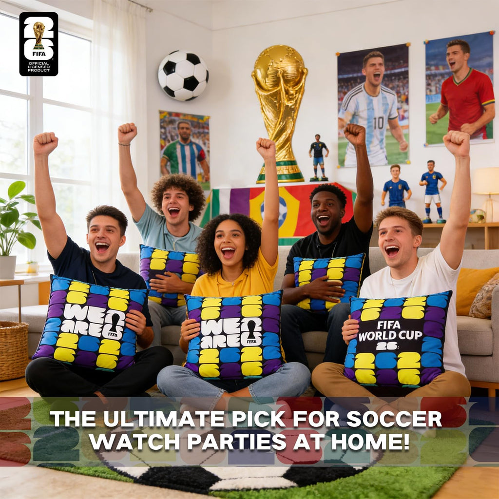 FIFA World Cup 2026 Trophy Throw Pillow - Official FIFA World Cup 2026 Merchandise - 18X18 Inch Plush Pillow Cushion for Bedroom, Sofa, Home Decor - Collectible Gift for Soccer Fans