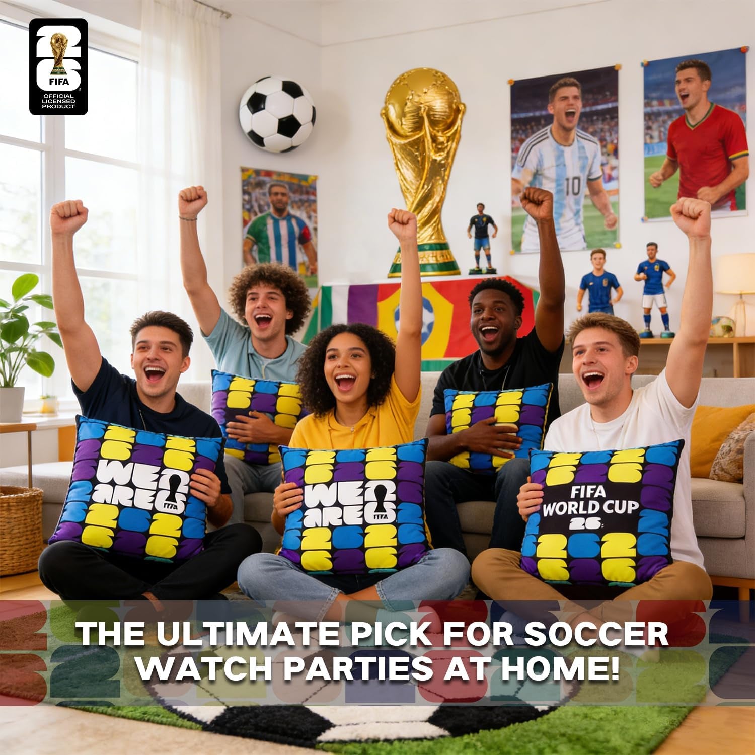 FIFA World Cup 2026 Trophy Throw Pillow - Official FIFA World Cup 2026 Merchandise - 18X18 Inch Plush Pillow Cushion for Bedroom, Sofa, Home Decor - Collectible Gift for Soccer Fans