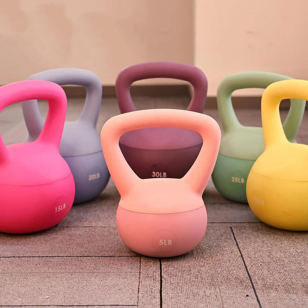 Fitvids Soft Kettlebell Ergonomic Grip, Iron & Sand Filled, 5 Pounds, Light Pink