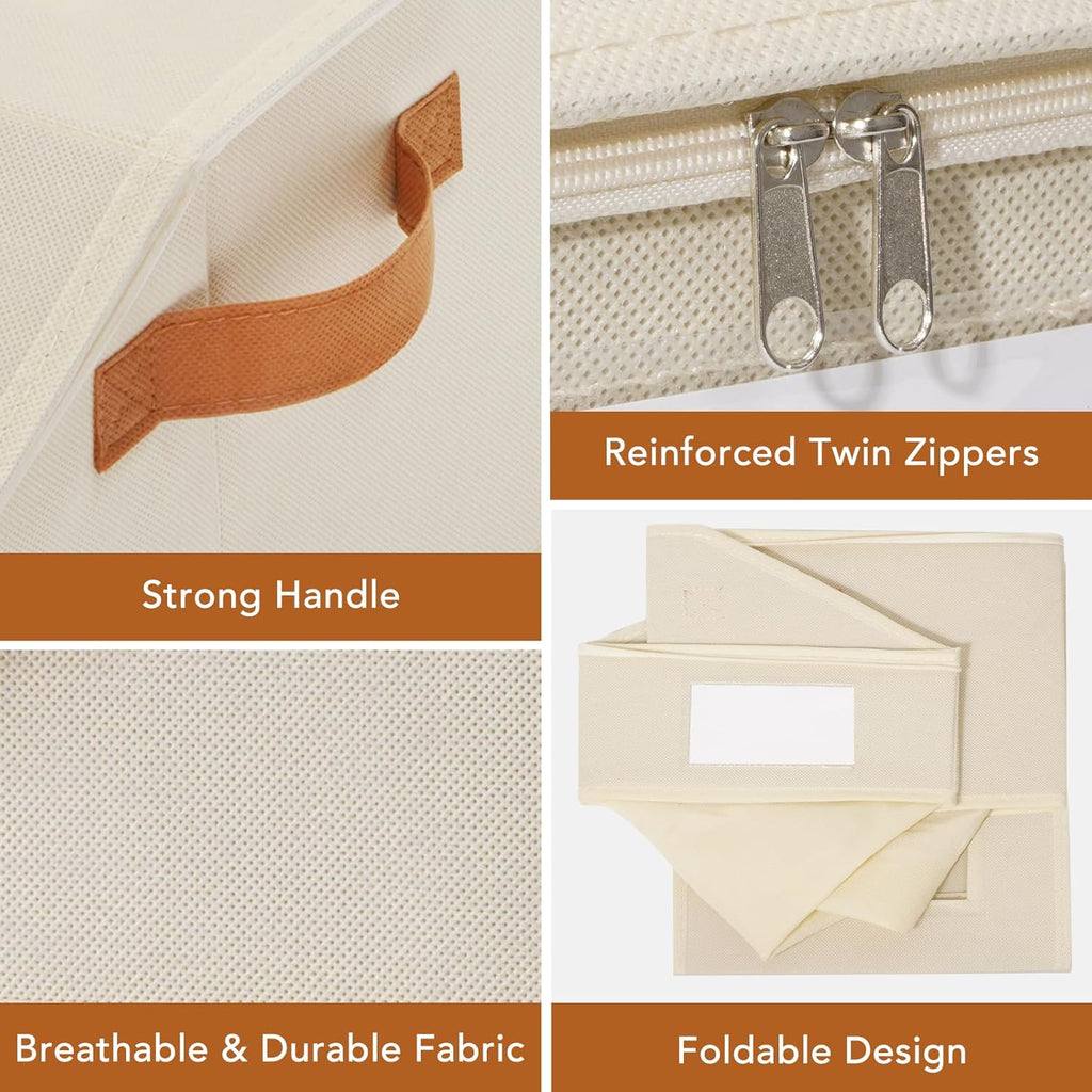 2 Pcs Extra Large Hat Organizer & Storage Box for Baseball Cap with Dual Clear Windows Dust-Proof Double Zipper, Stackable Design & Sturdy Handles for Closet, Beige