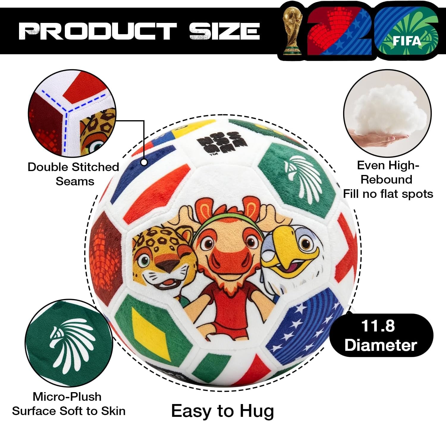 FIFA World Cup 2026 Soccer Ball Plush for Kids - Official 11.8Inch Soccer Plush Toy Pillow with Trophy Design - Soft Soccer Stuffed Animal for Room Decor, World Cup 2026 Merchandise