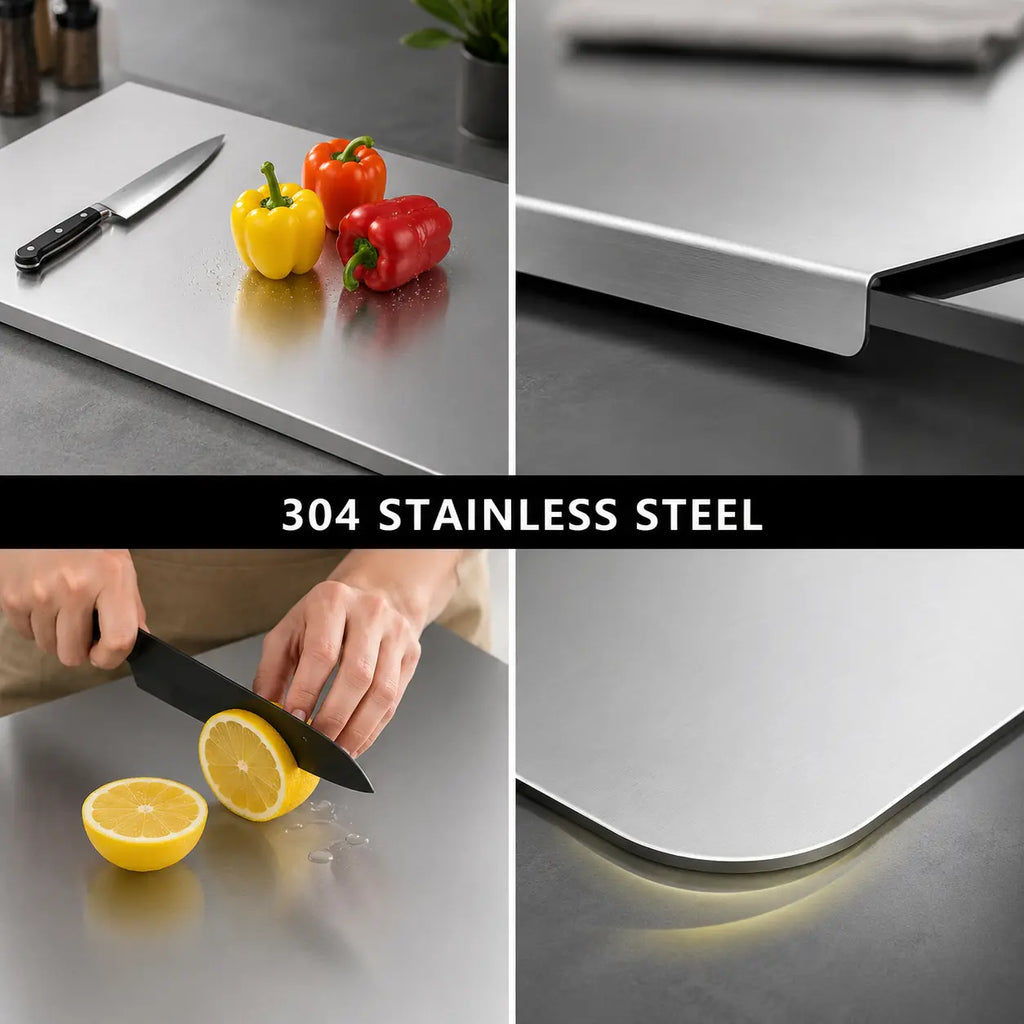 Stainless Steel Chopping Board - Non-Slip Kitchen Cutting Board for Use with Knives, Essential Household Kitchen Accessory Gadget