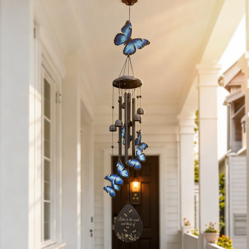 Butterfly Wind Chimes Outdoor Black Metal Windchimes Garden Patio Decor Butterfly Gifts for Women Ideal Memorial/Housewarming/Birthday/Festival Gifts Front Yard Decor