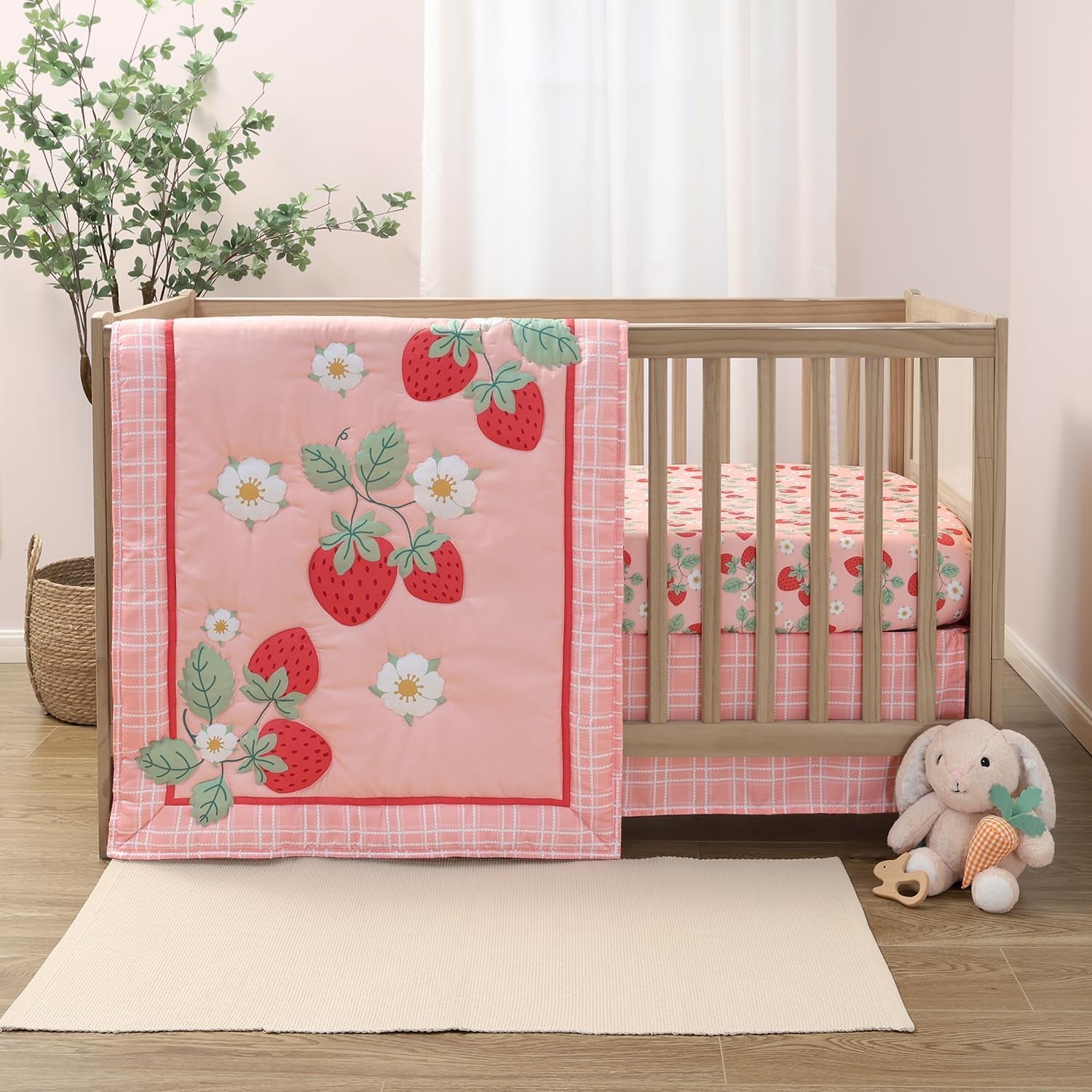 Strawberry Sweet 3-Piece Baby Girl Crib Bedding Set – Pink Nursery Bedding, Crib Comforter & Decor for Newborns and Toddlers