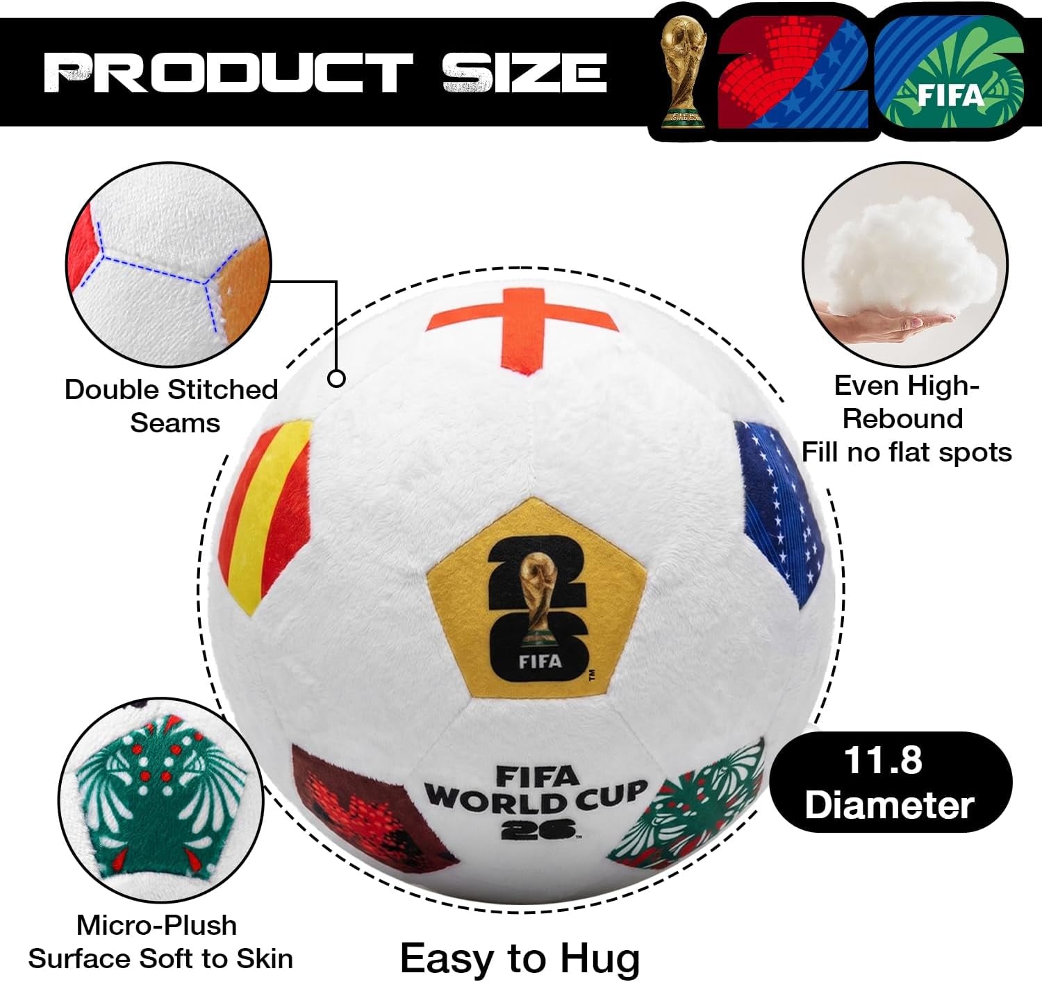 FIFA World Cup 2026 Soccer Ball Plush for Kids - Official 11.8Inch Soccer Plush Toy Pillow with Trophy Design - Soft Soccer Stuffed Animal for Room Decor, World Cup 2026 Merchandise