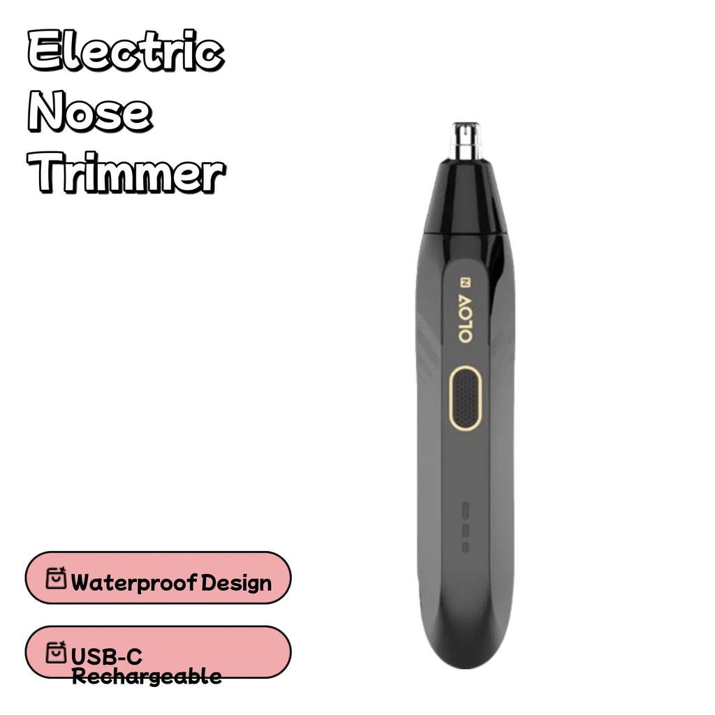 [Fathersdaygift] OLOV N Electric Nose Hair Trimmer - Waterproof & USB-C Rechargeable, Stainless Steel Blades, 360° Dual-Blade System, Matte Rubber Handle, Easy Clean, Black Gold